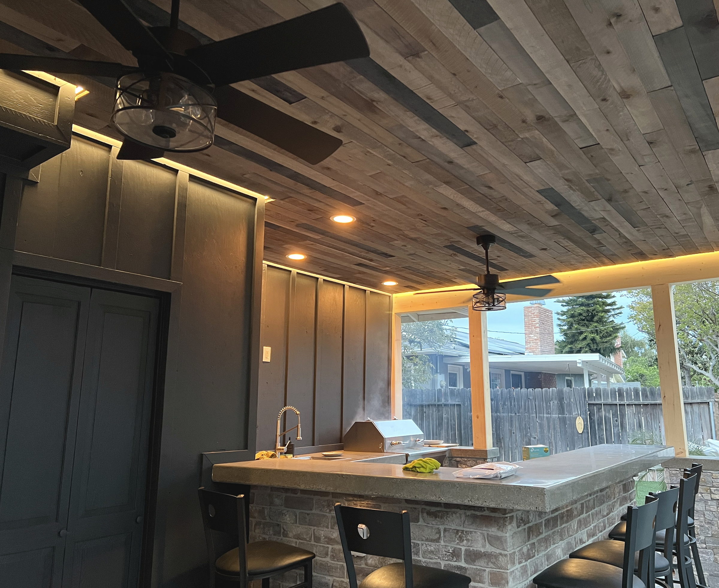 Thick concrete counters at an outdoor kitchen