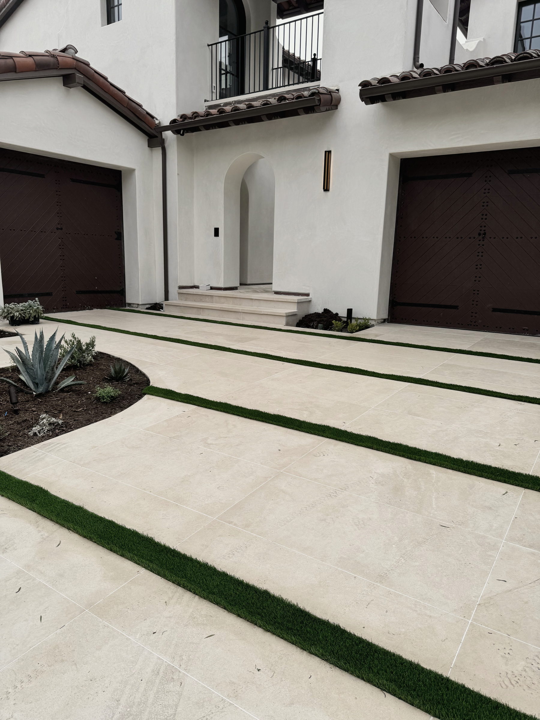 Paver driveway with turf bands, Orange County
